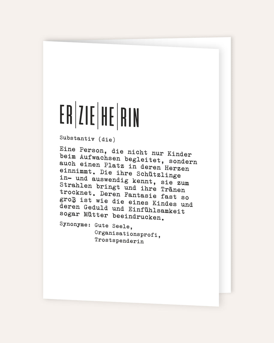 Definition Erzieherin - Grußkarte