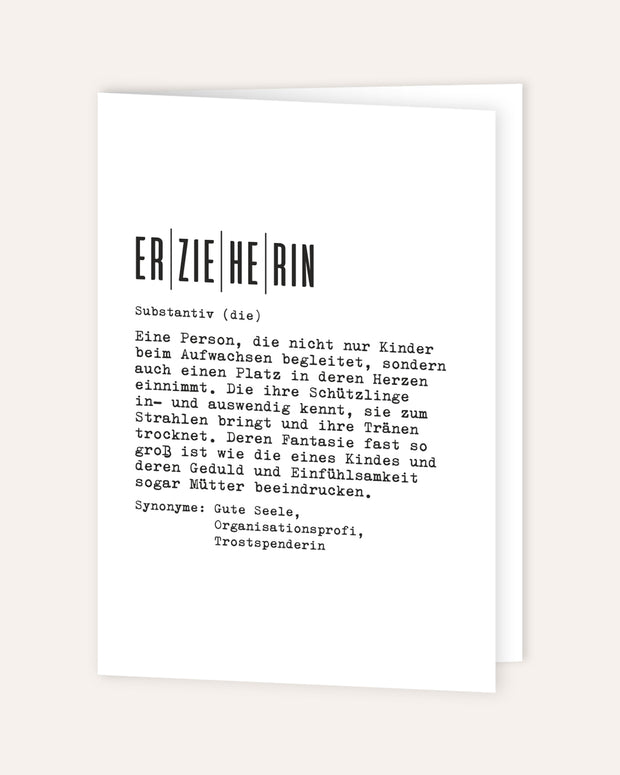 Definition Erzieherin - Grußkarte