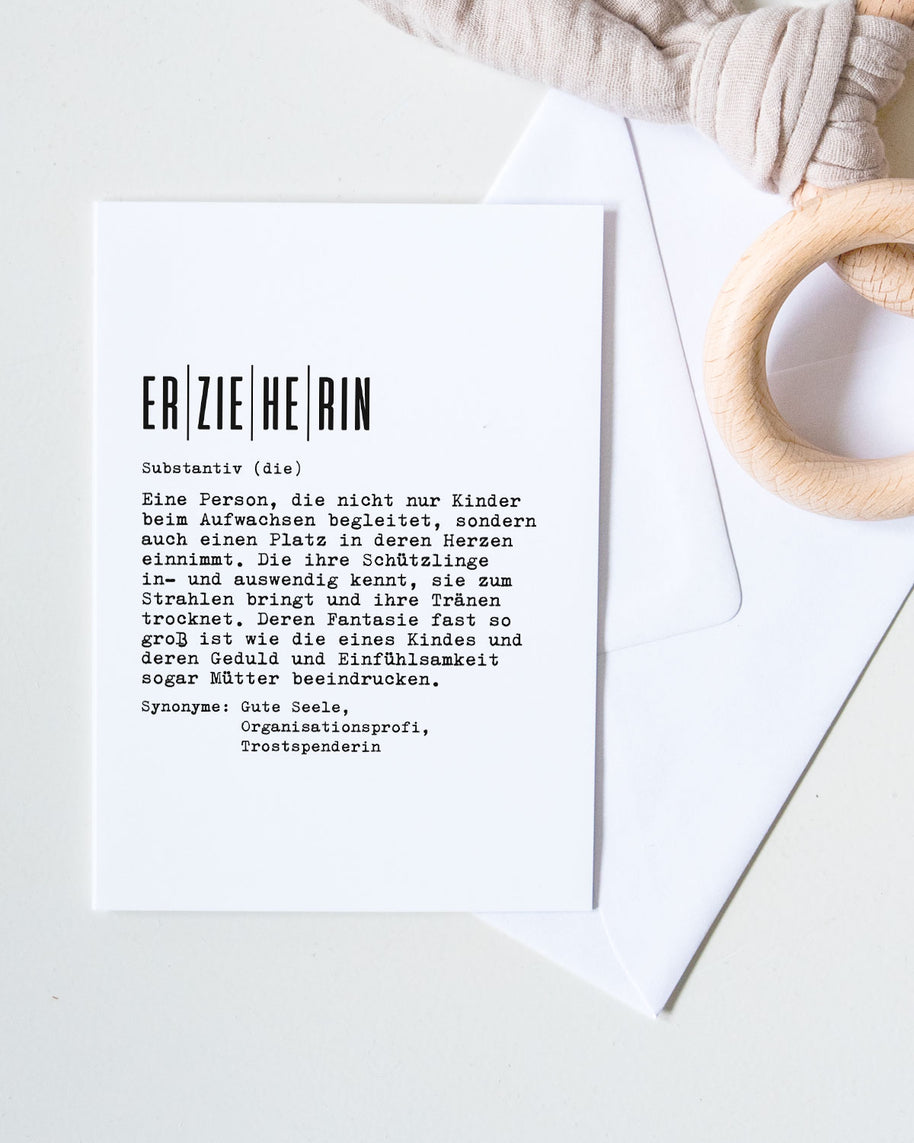 Definition Erzieherin - Grußkarte