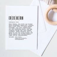 Definition Erzieherin - Grußkarte