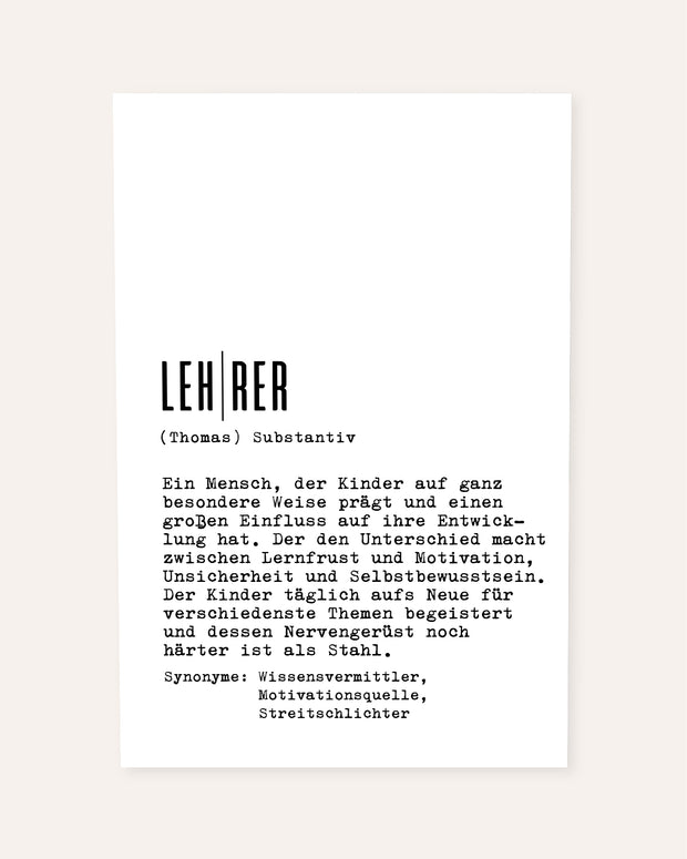 Definition Lehrer - personalisierbares Poster