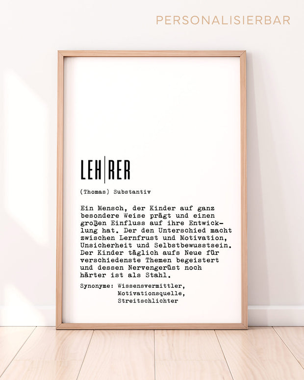 Definition Lehrer - personalisierbares Poster