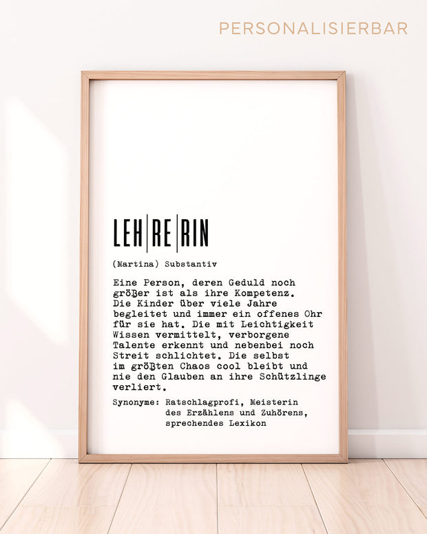 Definition Lehrerin - personalisierbares Poster