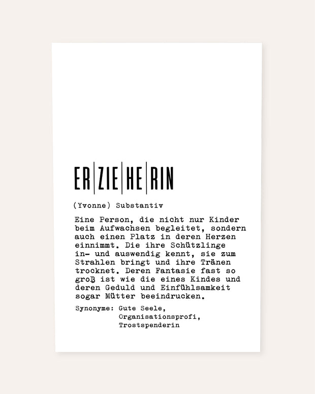 Definition Erzieherin - personalisierbares Poster