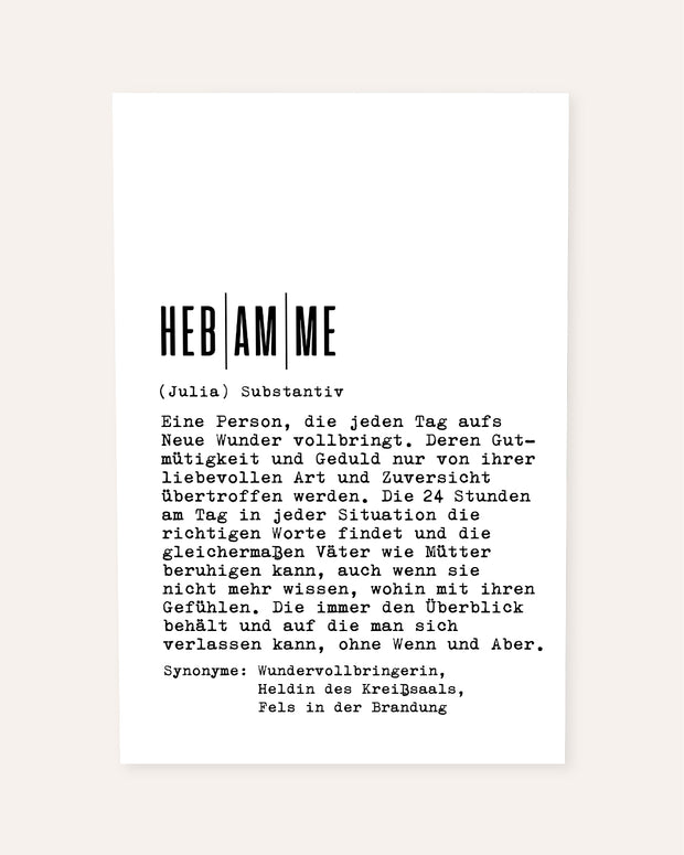 Definition Hebamme - personalisierbares Poster