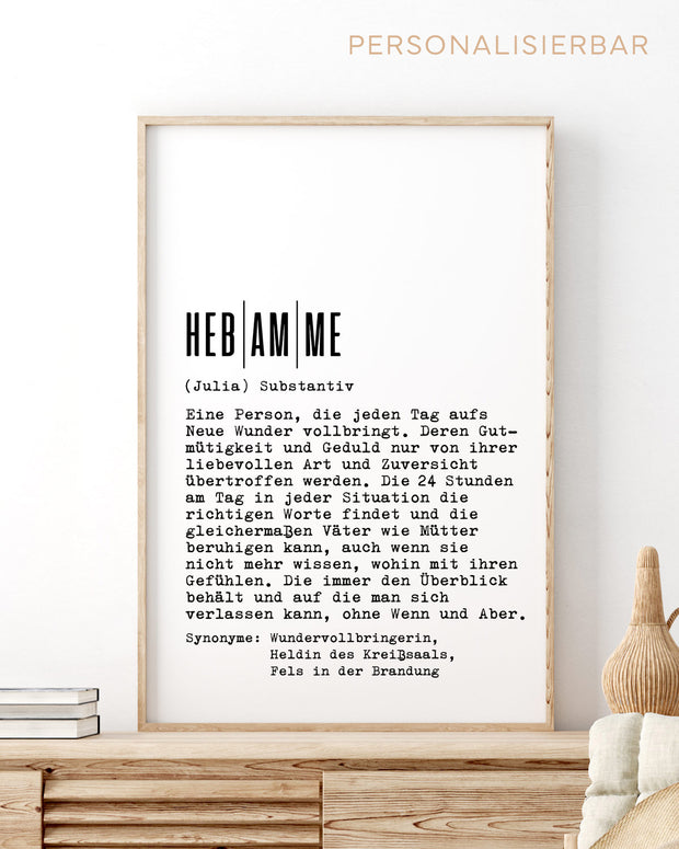 Definition Hebamme - personalisierbares Poster