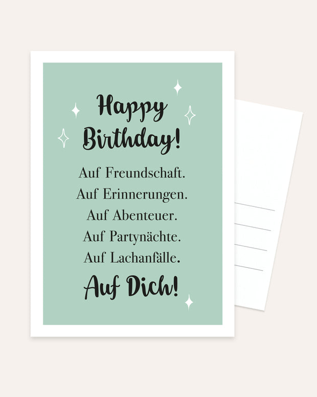 Happy Birthday! Auf Freundschaft, auf Erinnerungen - Postkarte