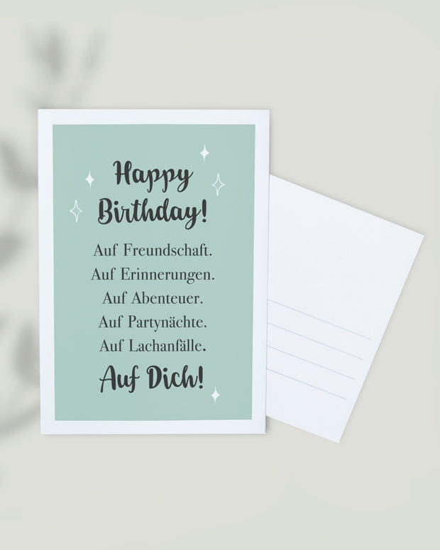 Happy Birthday! Auf Freundschaft, auf Erinnerungen - Postkarte