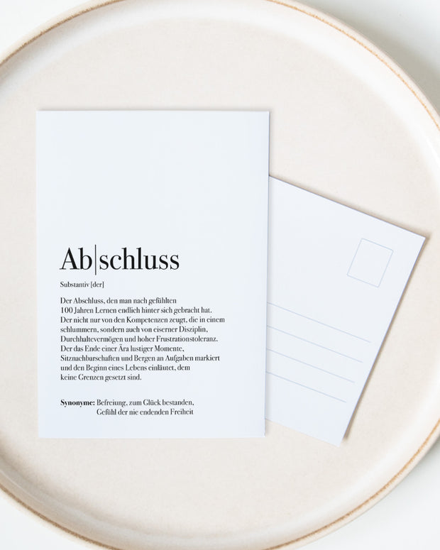 Definition Abschluss - Postkarte
