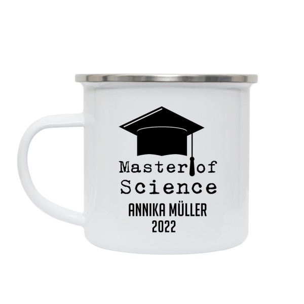 Master of Science - personalisierbare Emaille Tasse