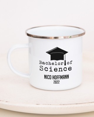 Bachelor of Science - personalisierbare Emaille Tasse