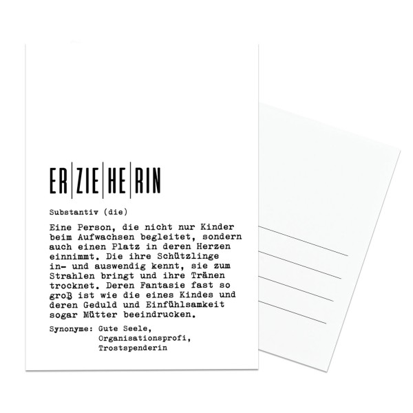 Definition Erzieherin - Postkarte